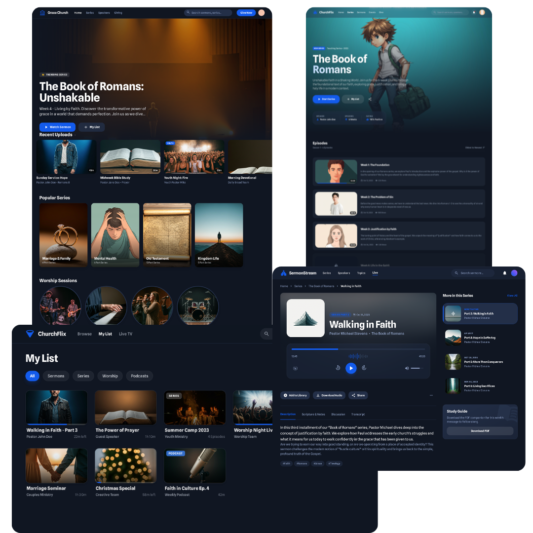 Church media platform with sermons and content library